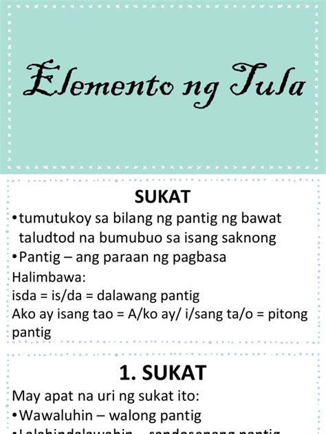 8 elemento ng tula|Elemento ng Tula .